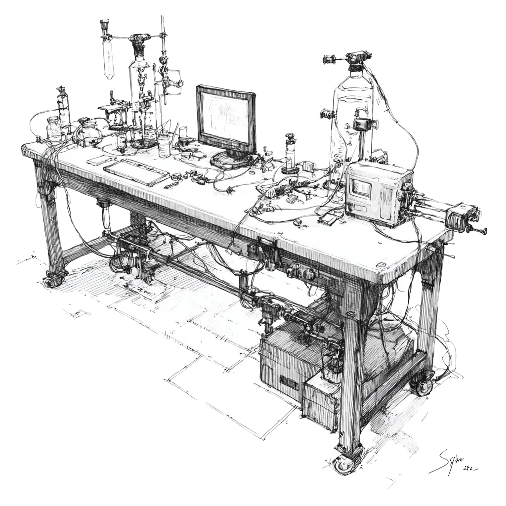 Technical sketch of the Big Sister Lab Bench scientific workspace