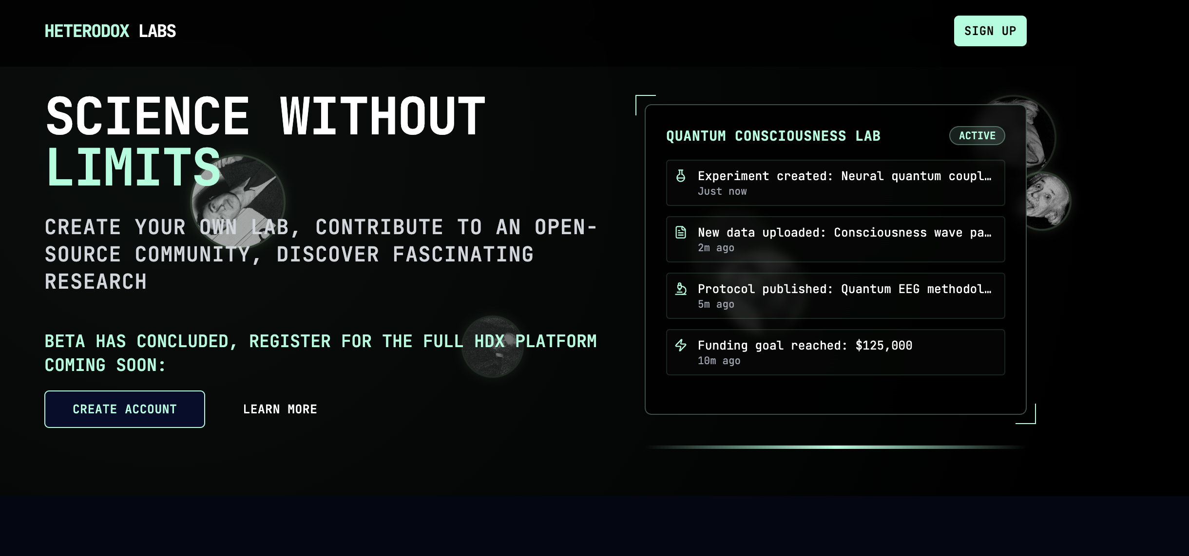 Heterodox Platform - Science Without Limits interface screenshot